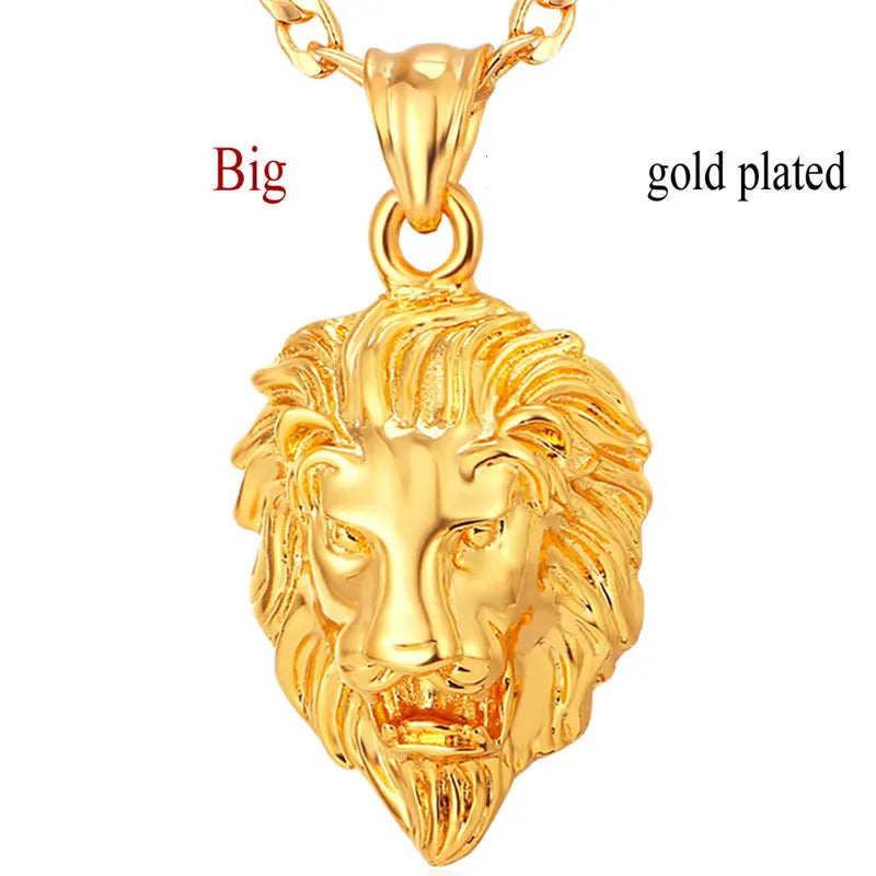 Lion Head Pendant & Necklace Gold/Silver