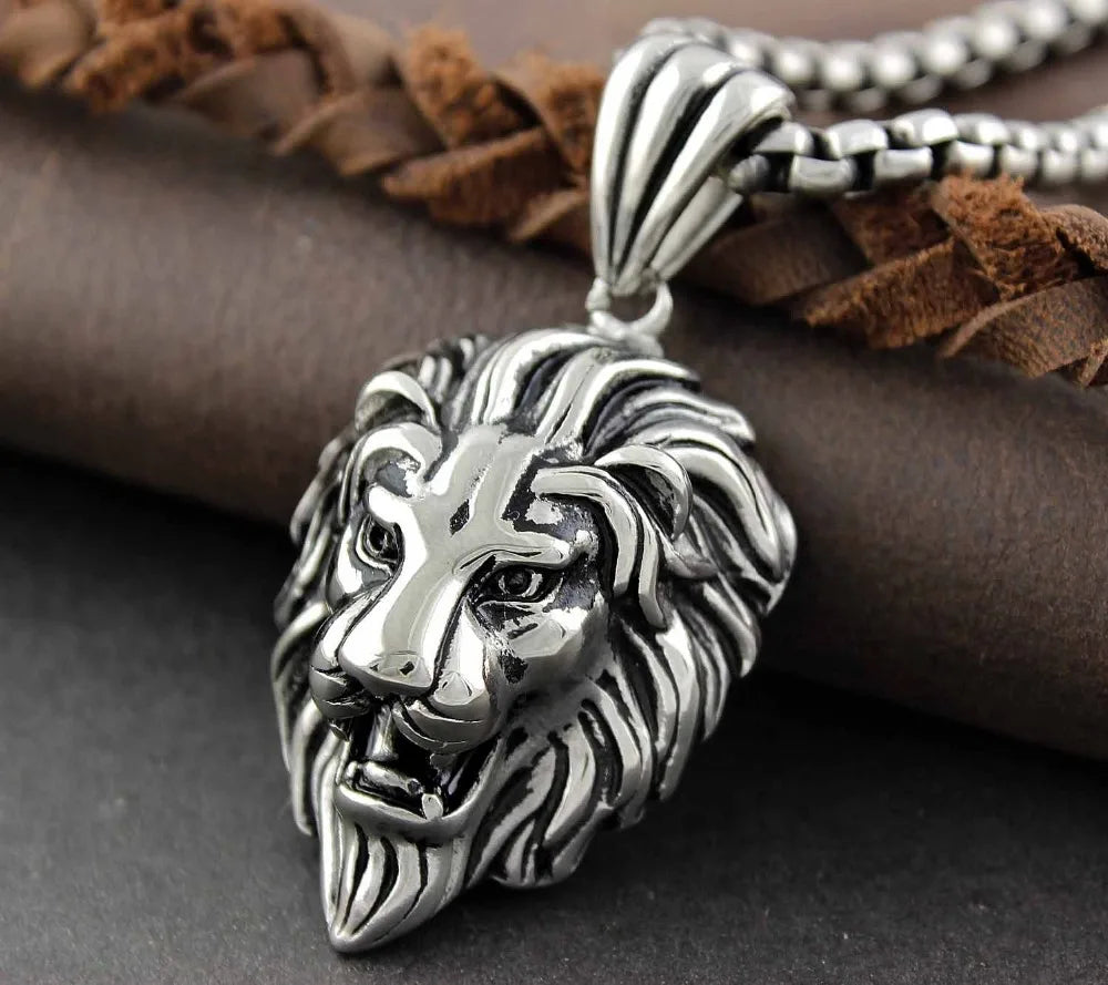 Hip Hop Silver /Gold/Black Color Lion Head Pendant Necklace Stainless Steel