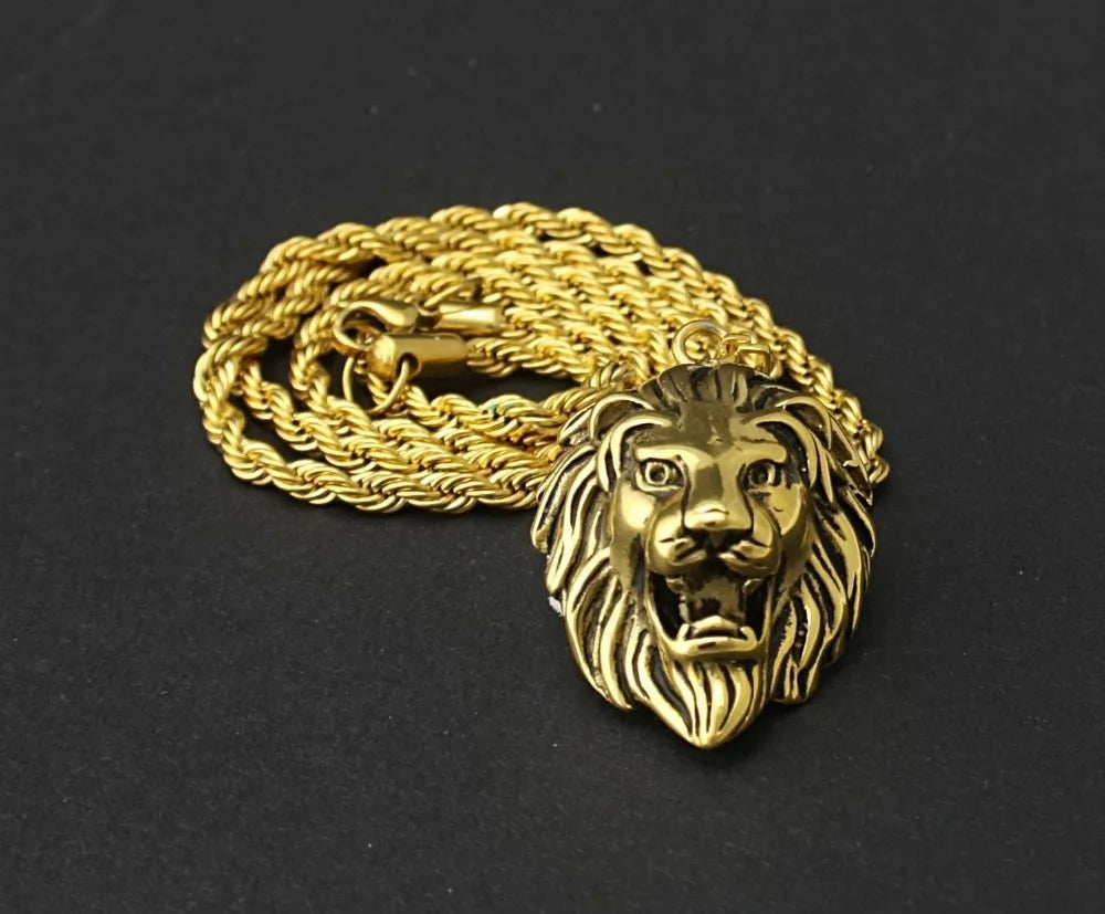 Hip Hop Silver /Gold/Black Color Lion Head Pendant Necklace Stainless Steel