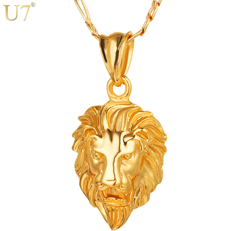Lion Head Pendant & Necklace Gold/Silver