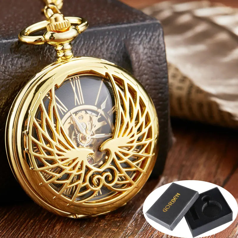 EAGLE Wings Mechanical Pocket Watch WITH Chain