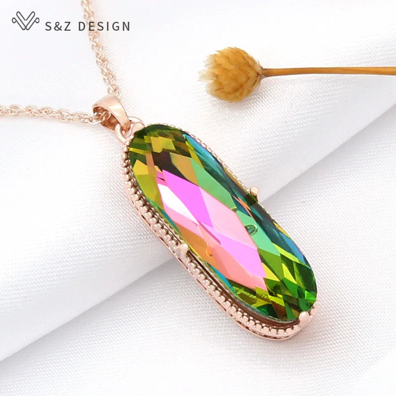 Large Oval Crystal Pendant Necklace