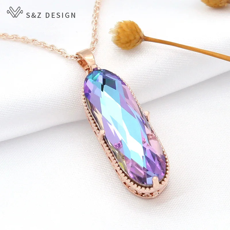 Large Oval Crystal Pendant Necklace