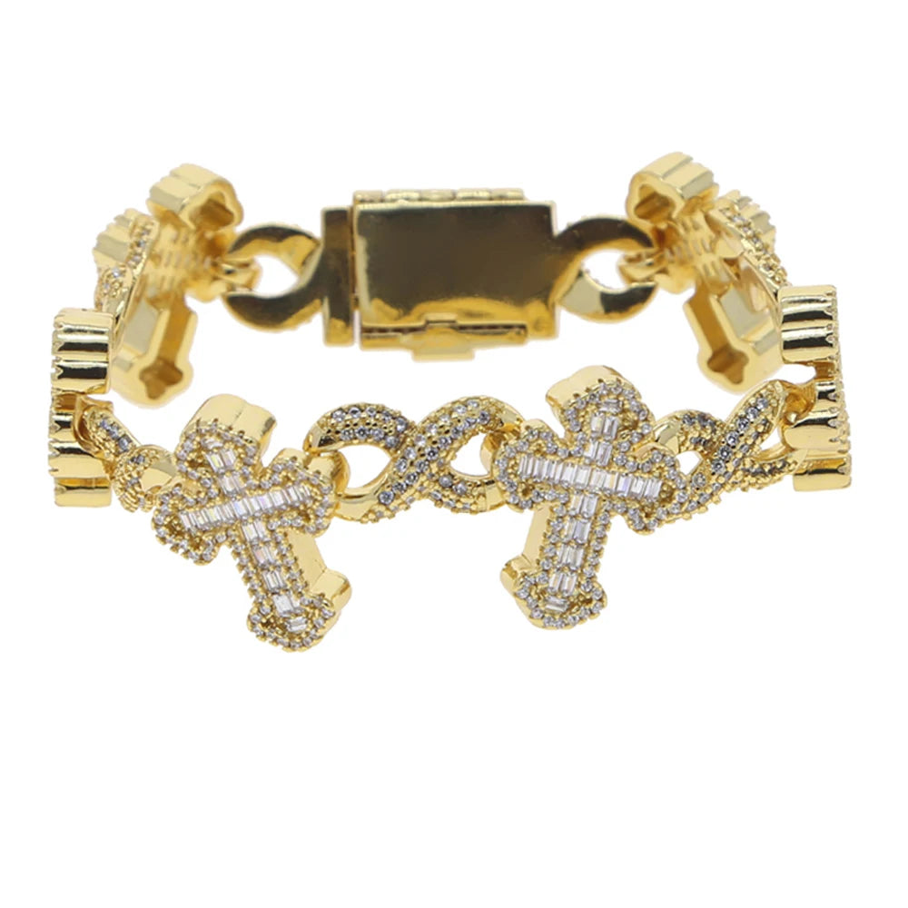 New Iced Out Cross Infinity Charm Bracelet