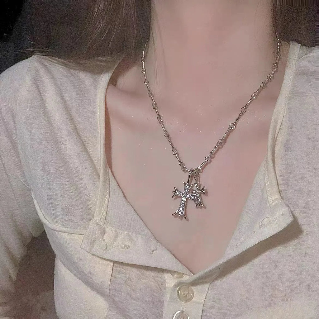 Double Cross Pendant Necklace