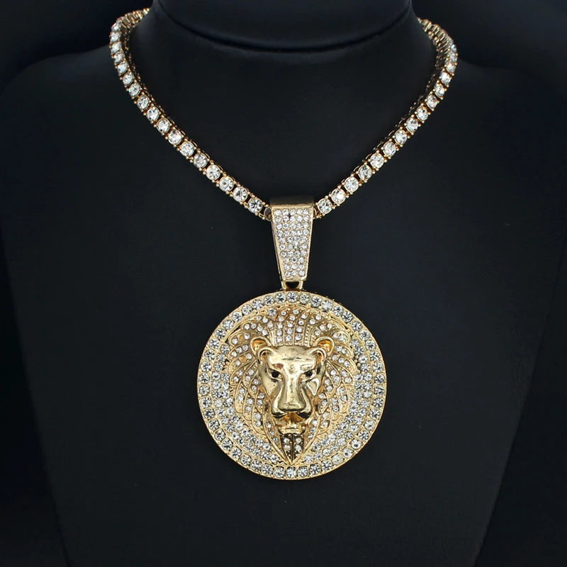 Hip Hop Big Lion Head Pendant Necklace Cuban Chain