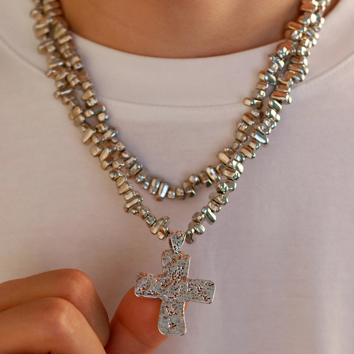 2Pcs/Set Creative Irregular CCB Beads Cross Chain