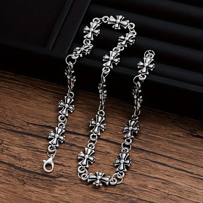 Silver Cross Patchwork Necklace