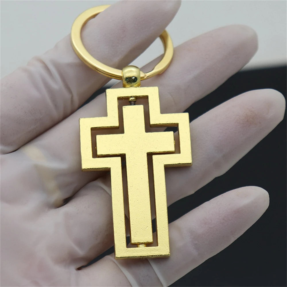 Metal Double-sided Rotating Cross Pendant Keychain