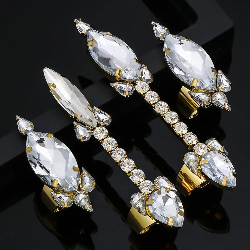4PCS/Set Rhinestone Oversized Crystal Adjustable Cuff Rings Jewelry
