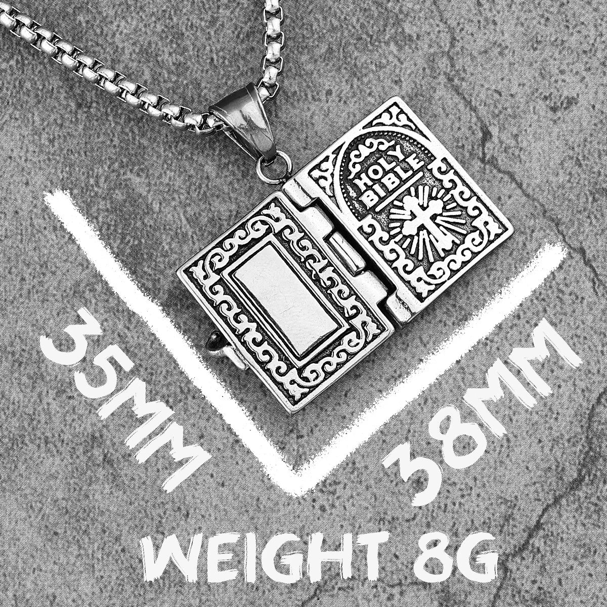 Holy Bible Can Be Opened Stainless Steel Necklace