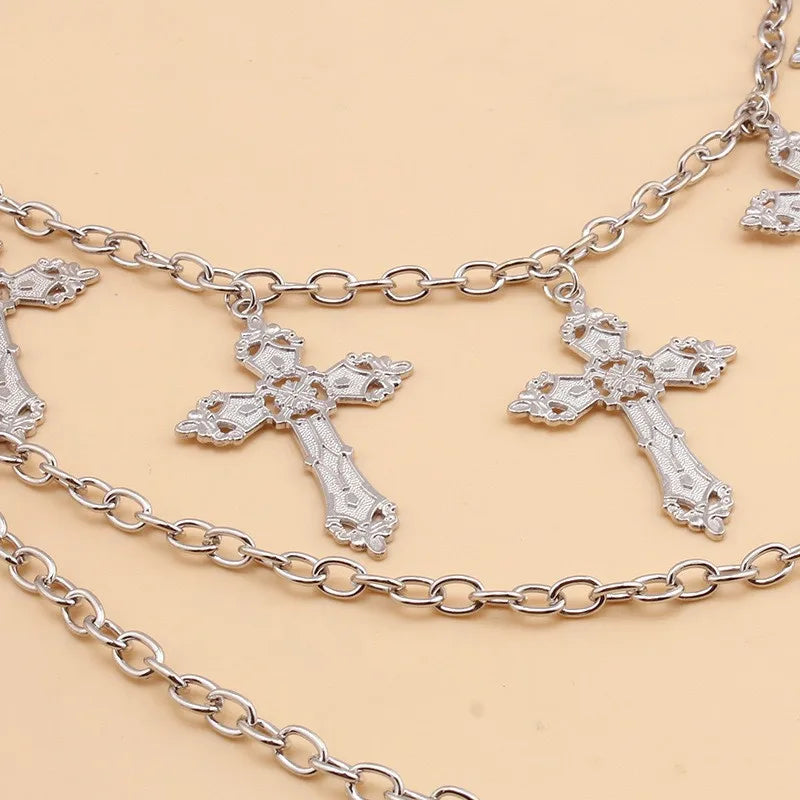 Hip Hop Cross Charm Layered Chain