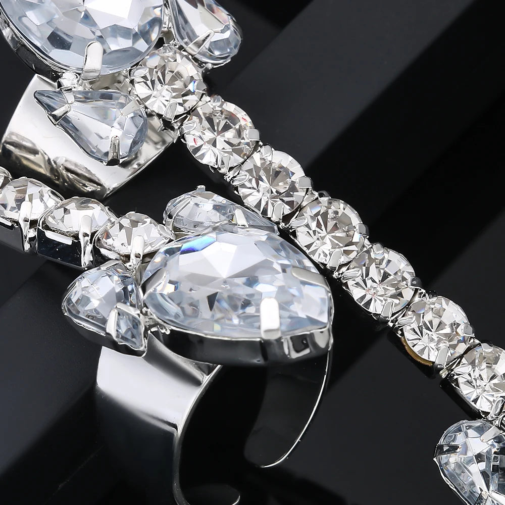 4PCS/Set Rhinestone Oversized Crystal Adjustable Cuff Rings Jewelry