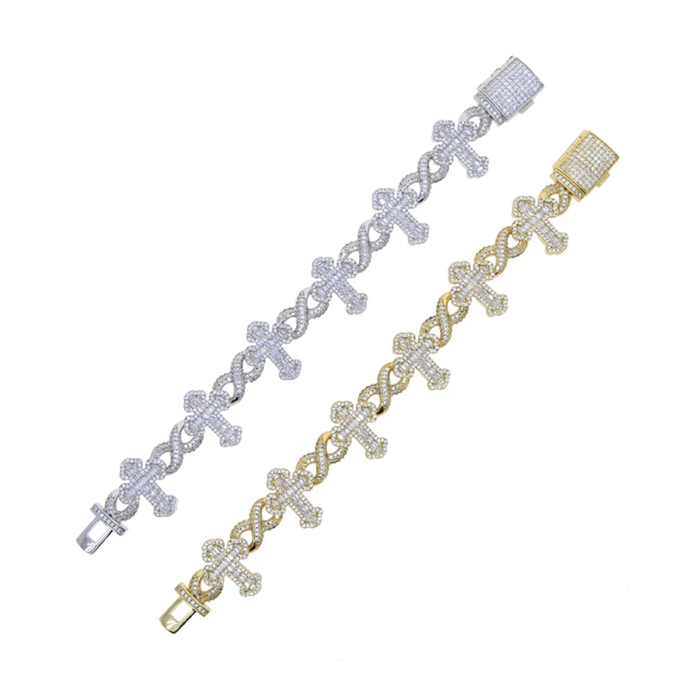 New Iced Out Cross Infinity Charm Bracelet