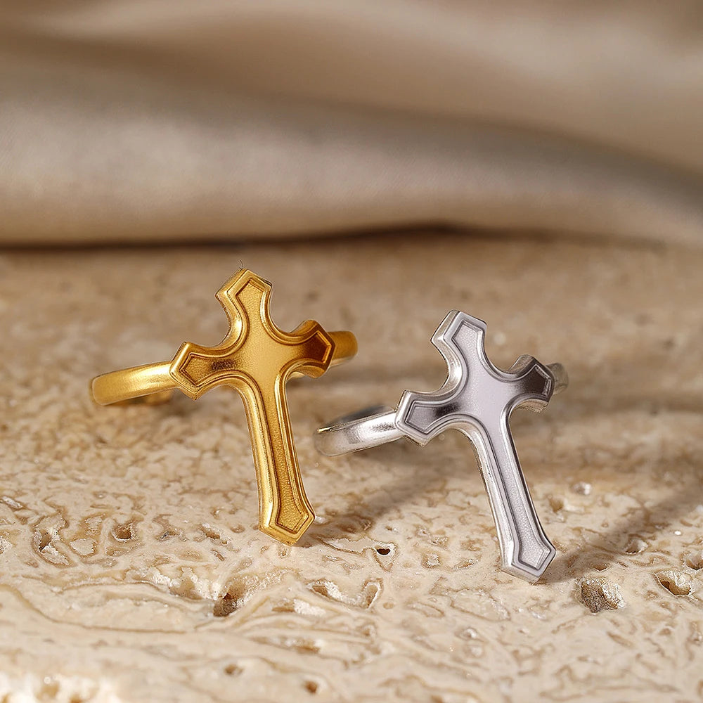 Golden Cross Stainless Steel Ring