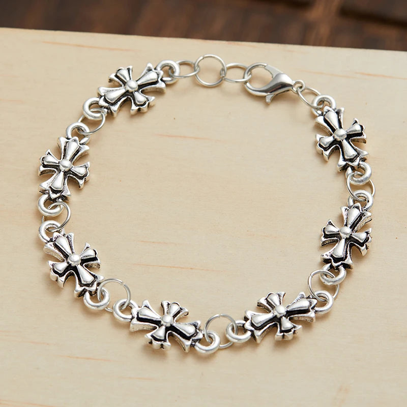 1pc Gothic Style Cross Men's Floral Pattern Bracelet Suitable for Daily and Party Wear, Birthday and Holiday Gift Jewelry