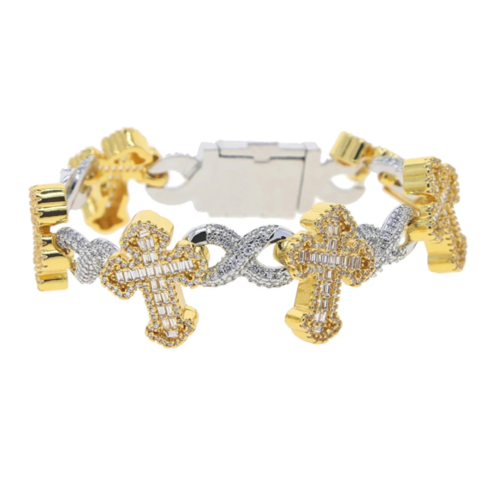 New Iced Out Cross Infinity Charm Bracelet