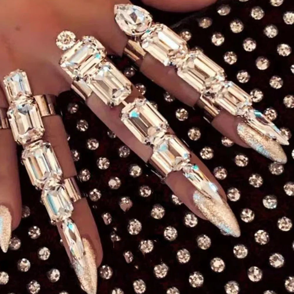 5-piece square crystal rhinestone "Lion Claw" rings