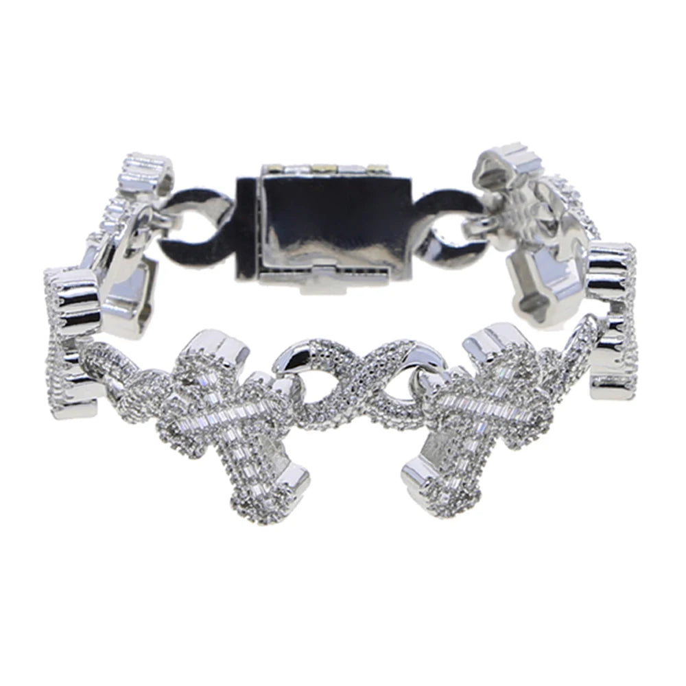 New Iced Out Cross Infinity Charm Bracelet