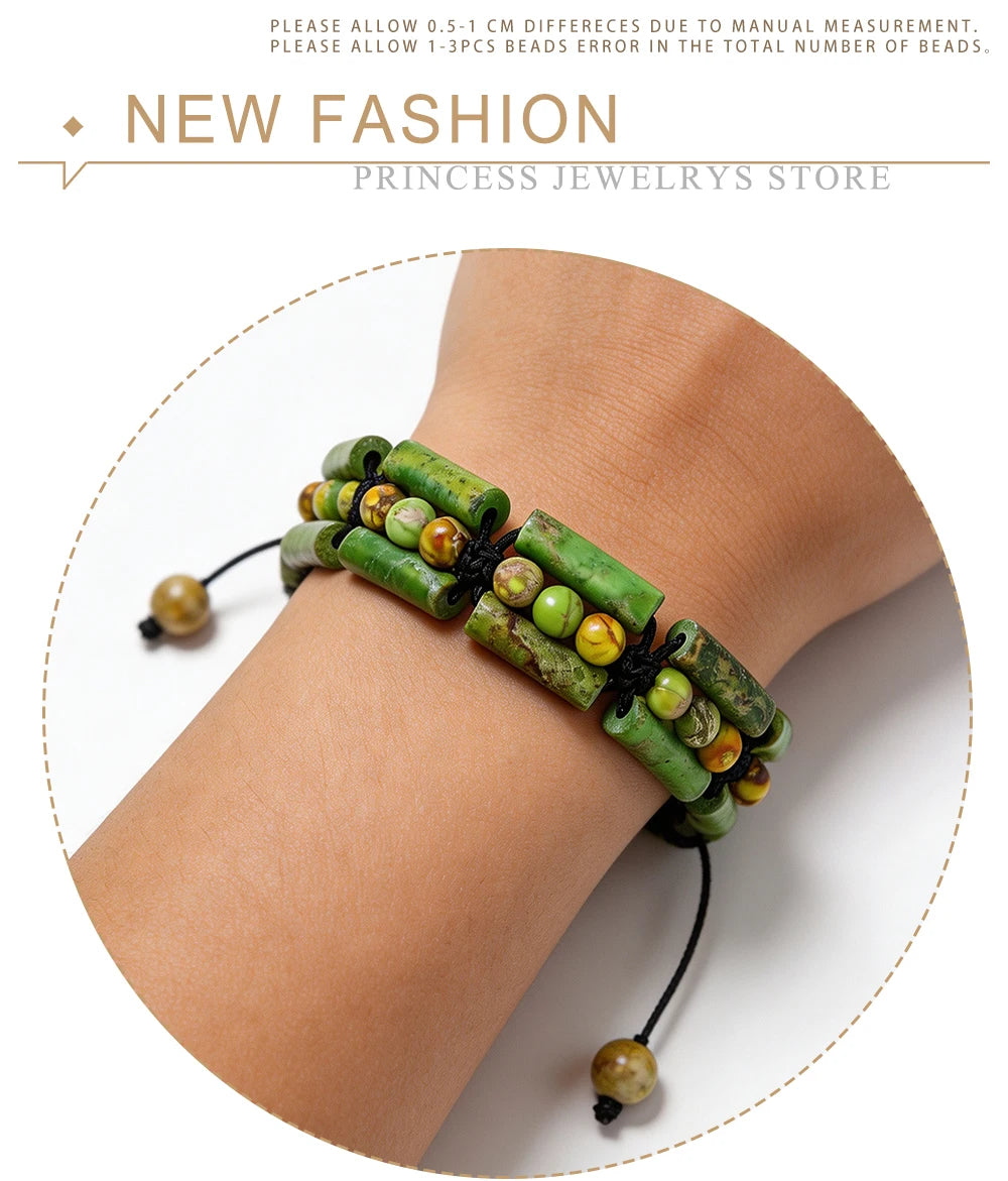 Handmade Woven 4mm Natural Stone Bracelets Emperor Beaded Adjustable