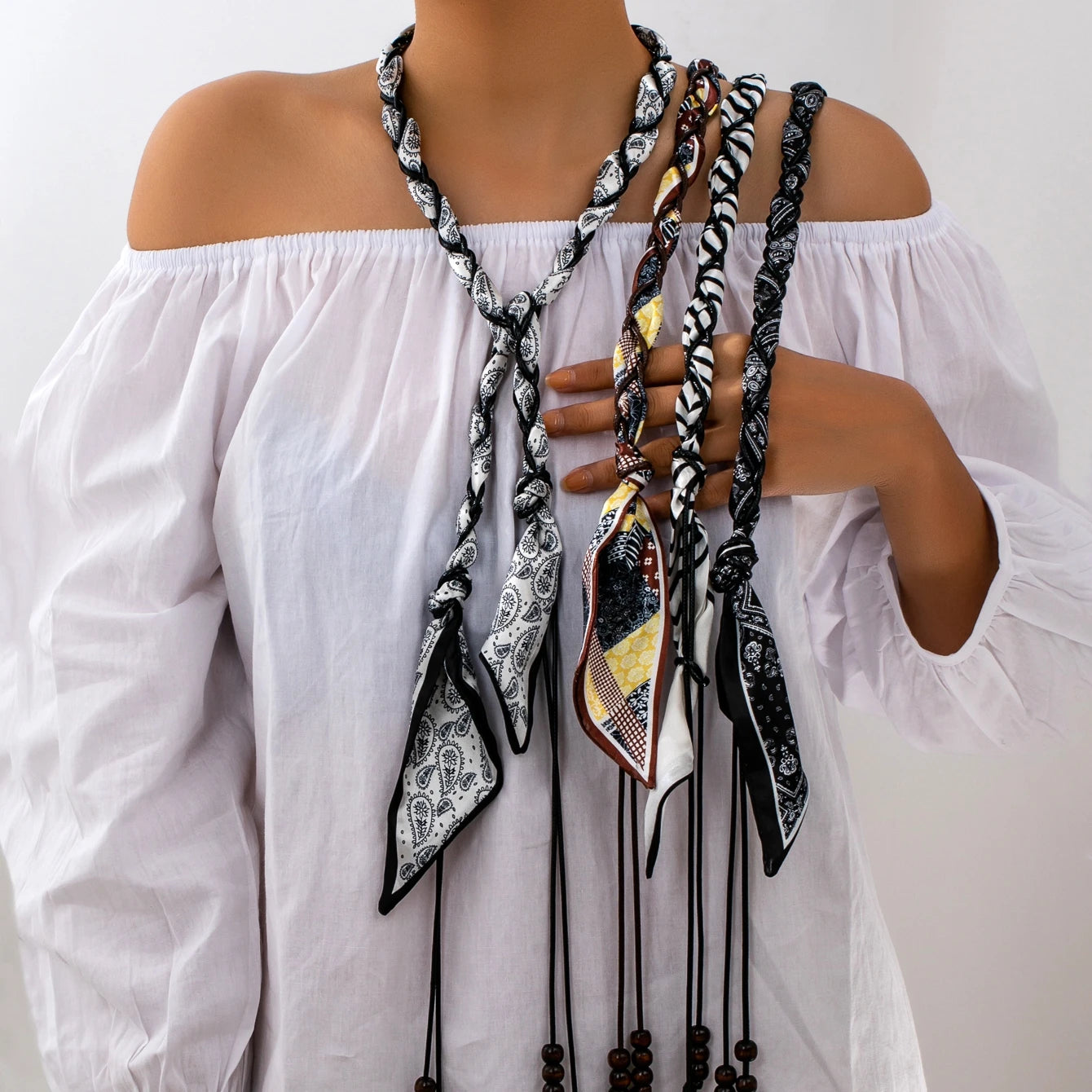 Necklace with a High-End Bohemian Ethnic Style Woven Silk Scarf