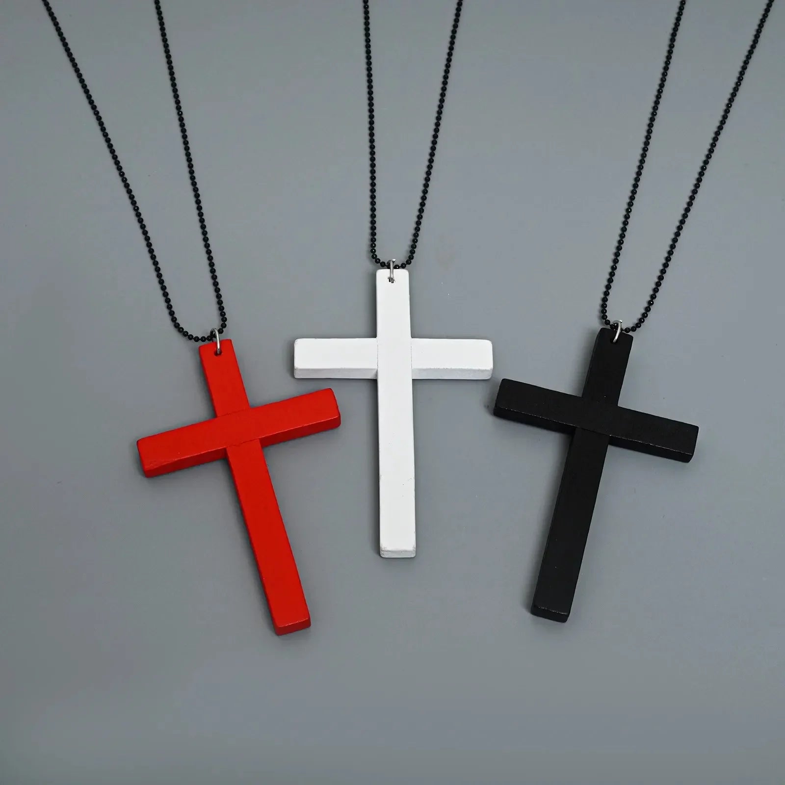 Fashion Punk Gothic Wood Cross Pendants Necklace for Women Black White Red Cross Choker Y2k Hip Hop Necklace Sweater Chain Gifts