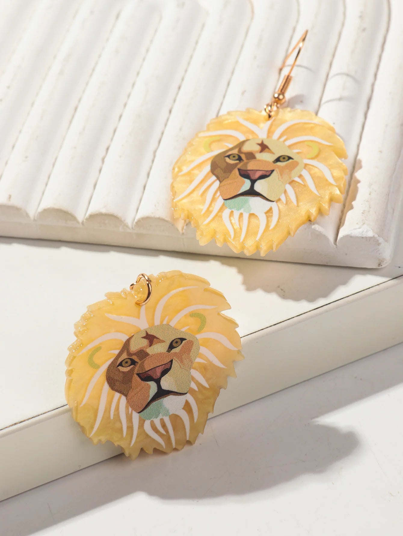 Lion Acrylic Print Drop Earrings