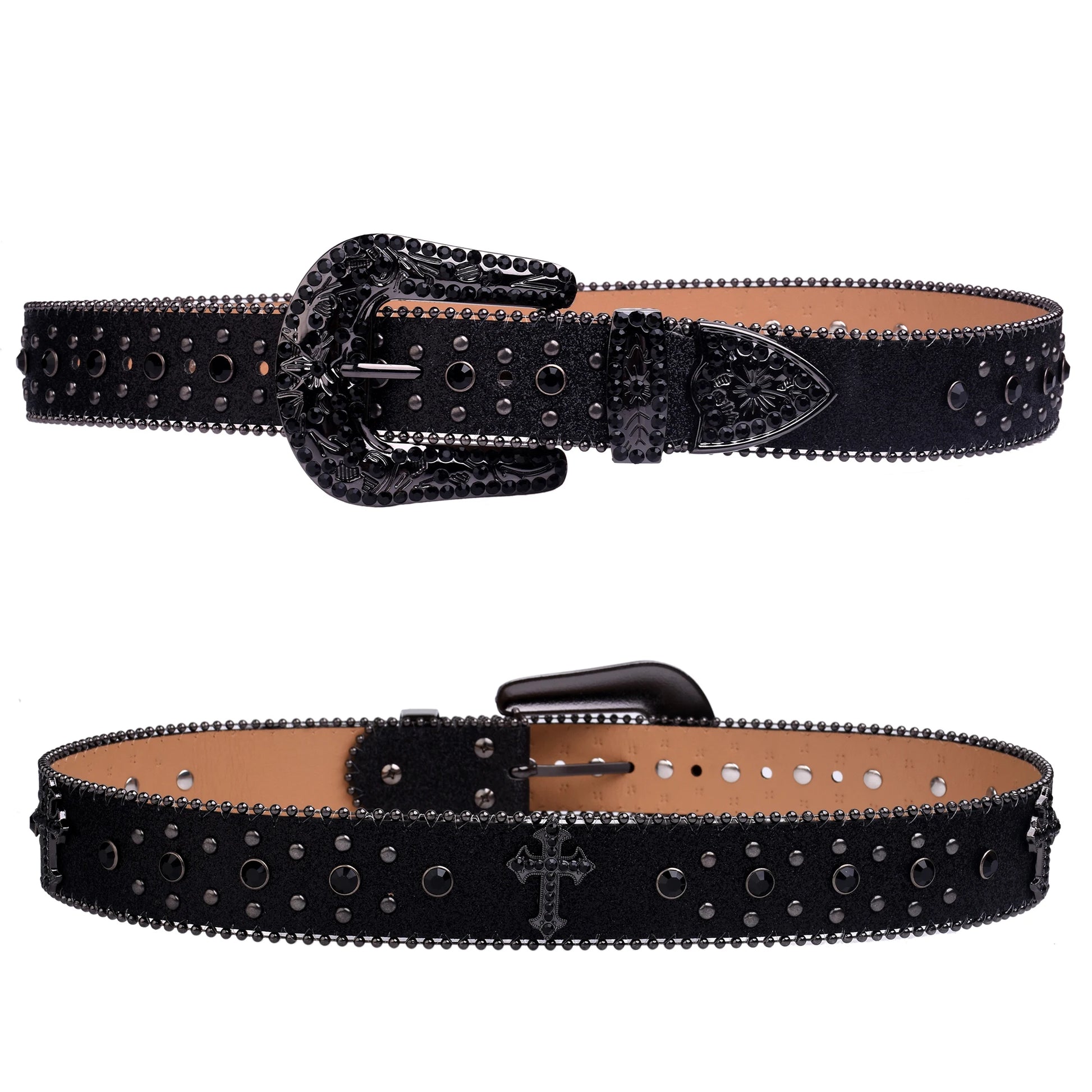 Man-made Black Rhinestone Detailed Belt