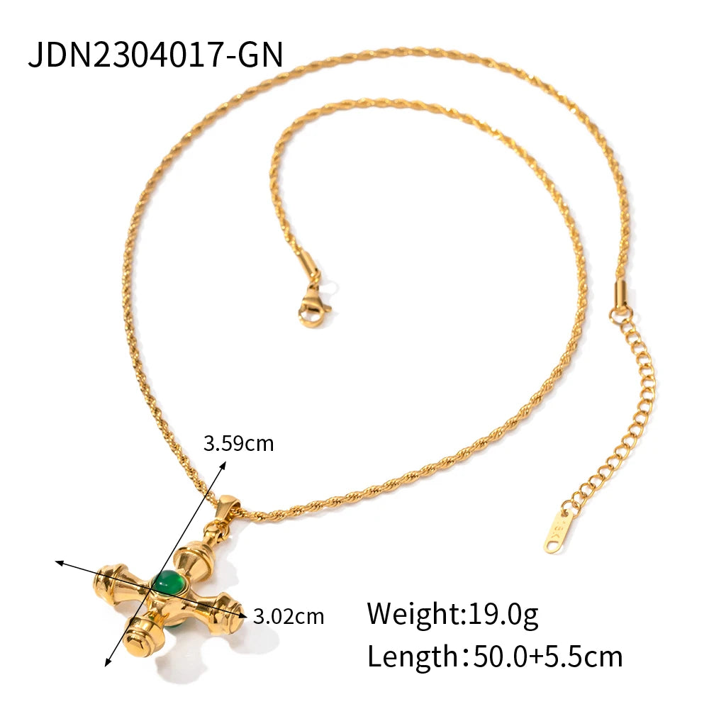 Stainless Steel 18K Gold Plated Trendy Cross NECKLACES AND EARRINGS