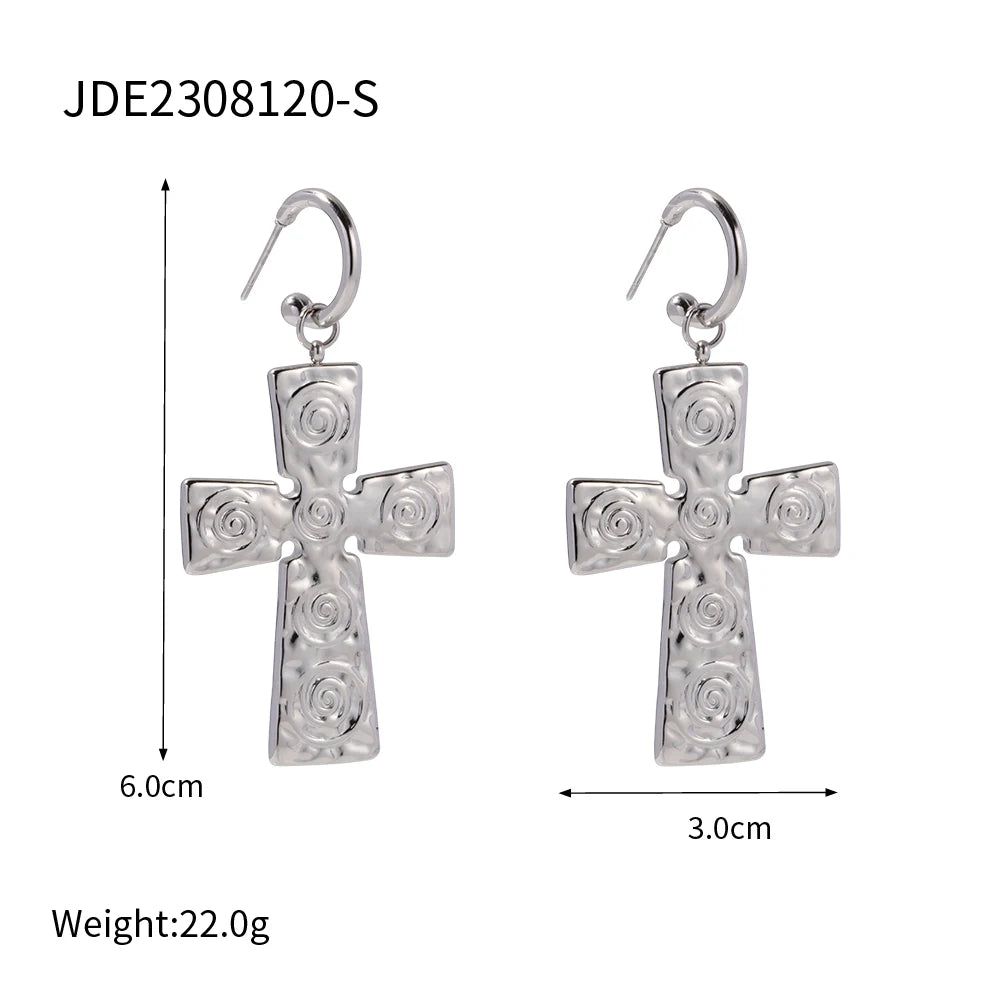 Stainless Steel 18K Gold Plated Trendy Cross NECKLACES AND EARRINGS