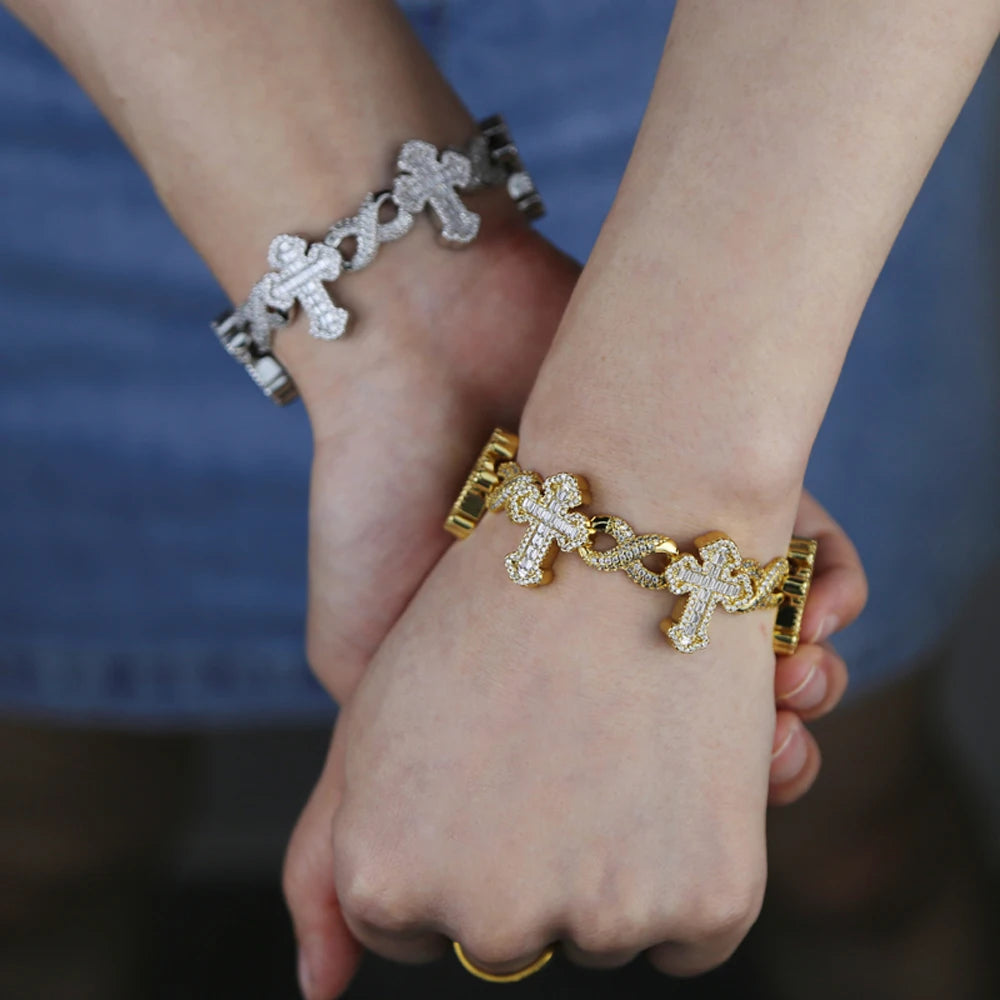 New Iced Out Cross Infinity Charm Bracelet