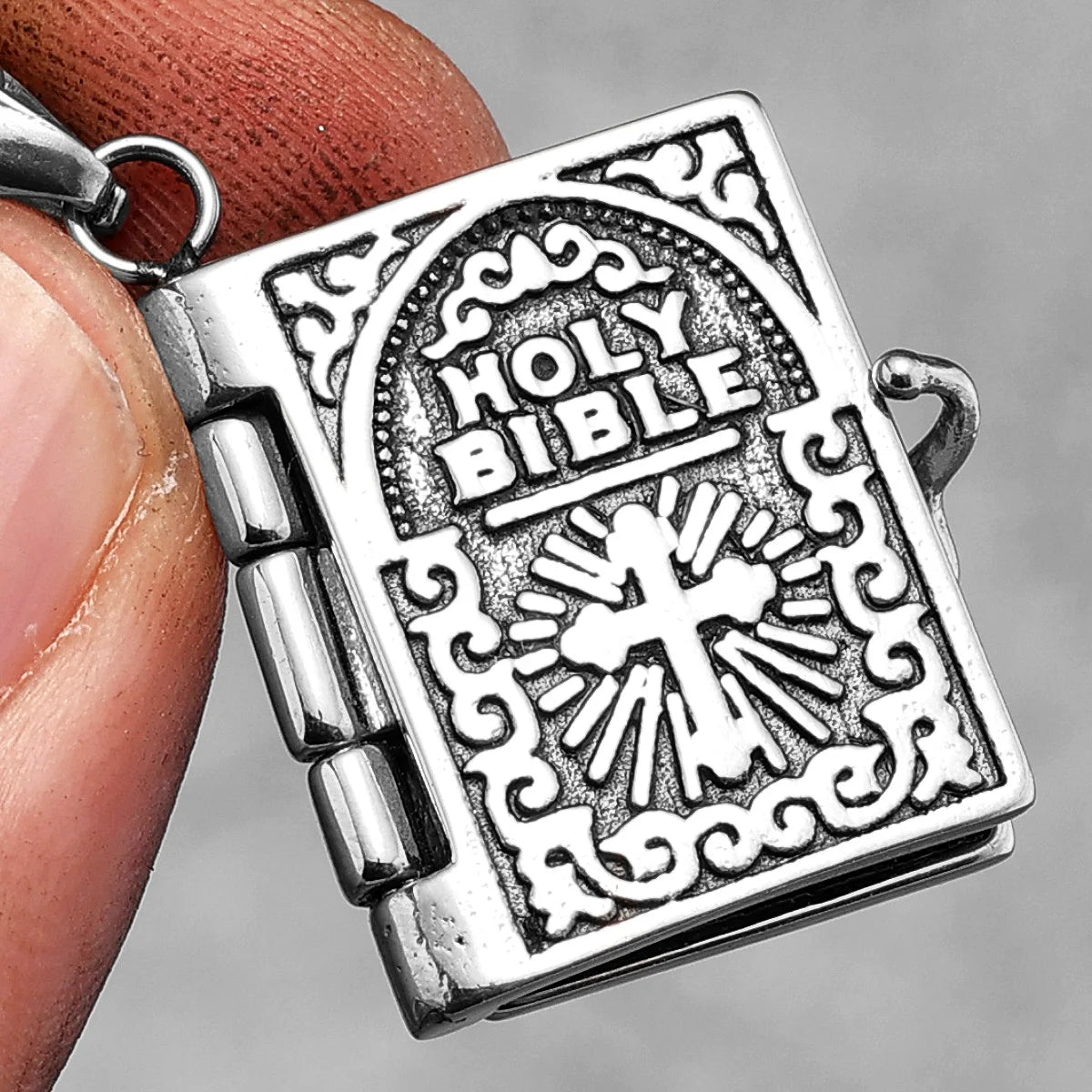 Holy Bible Can Be Opened Stainless Steel Necklace