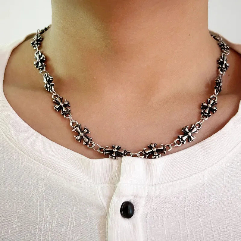 Silver Cross Patchwork Necklace