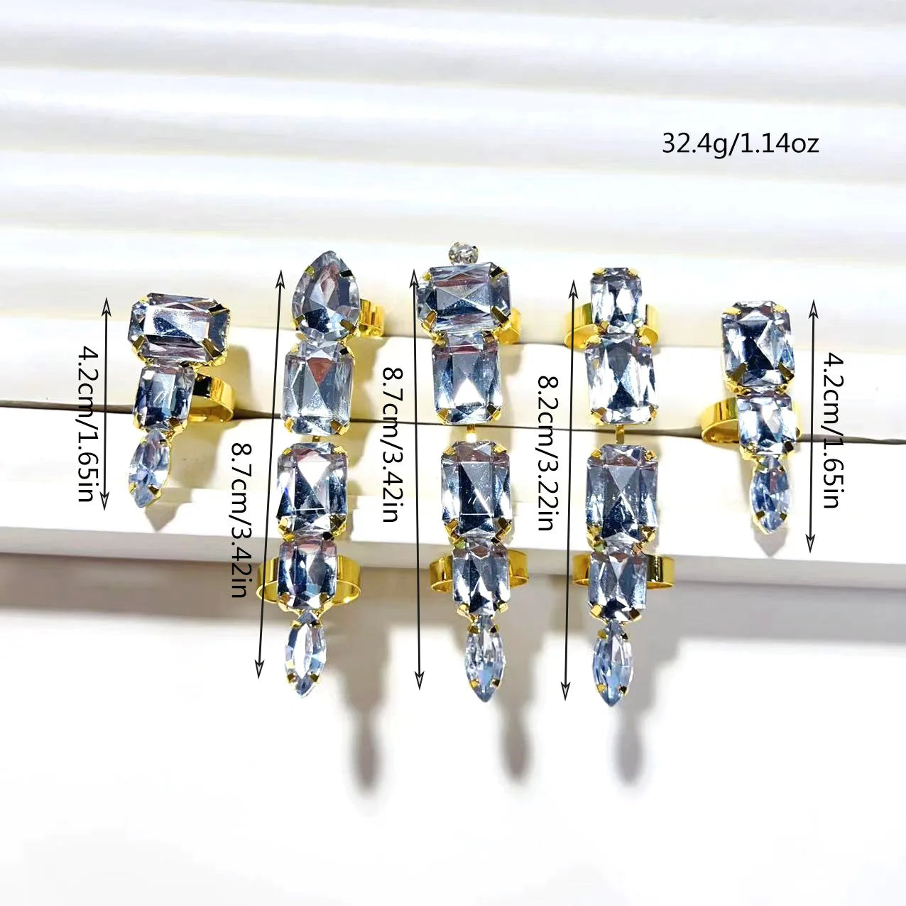 5-piece square crystal rhinestone "Lion Claw" rings