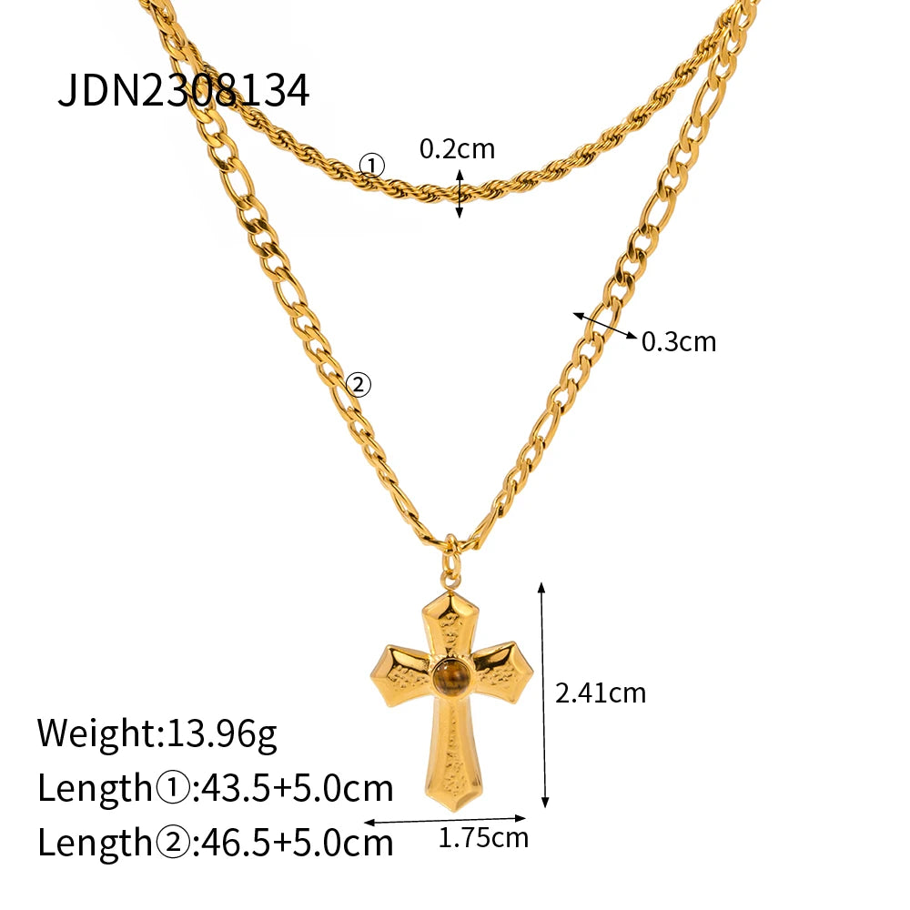 Stainless Steel 18K Gold Plated Trendy Cross NECKLACES AND EARRINGS