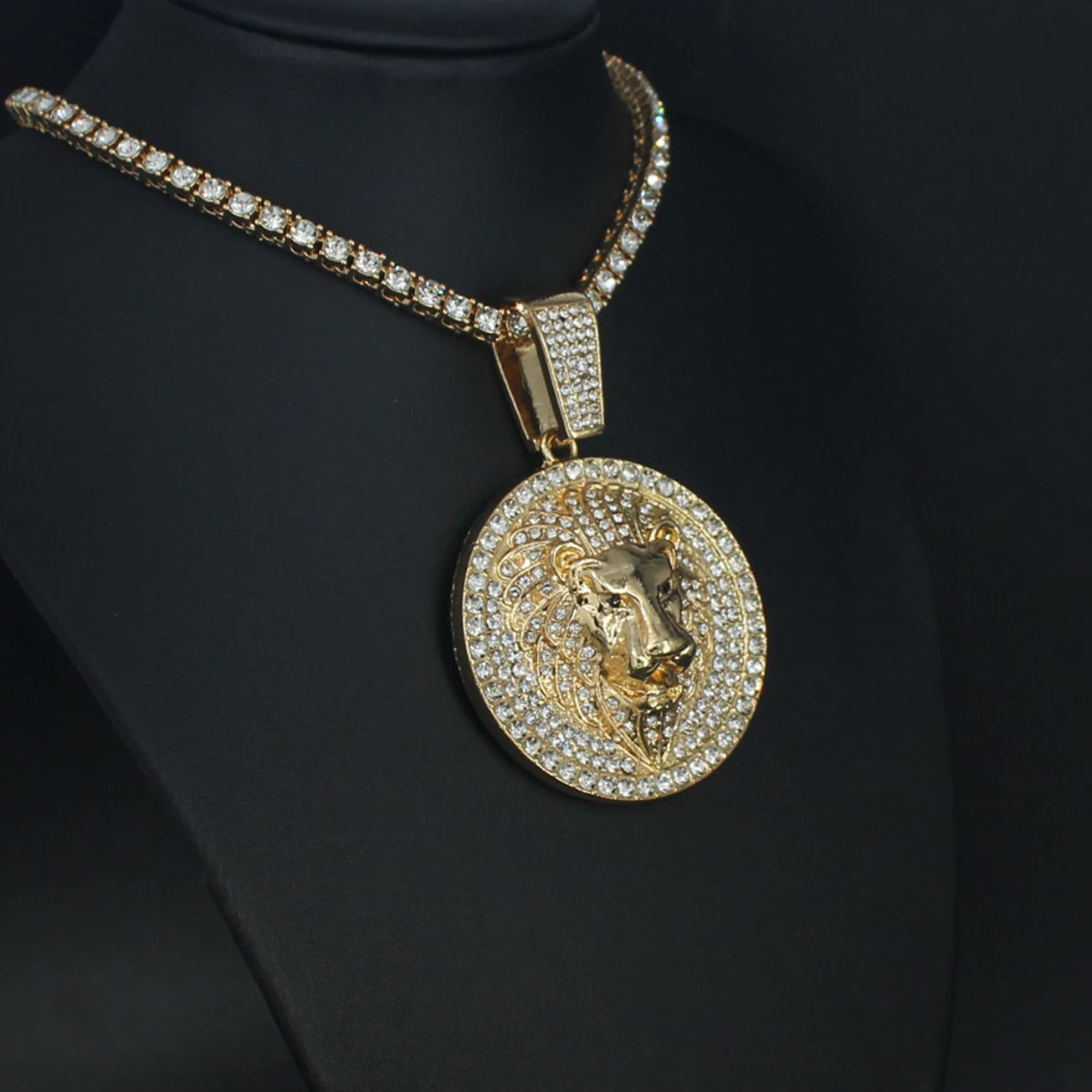 Hip Hop Big Lion Head Pendant Necklace Cuban Chain
