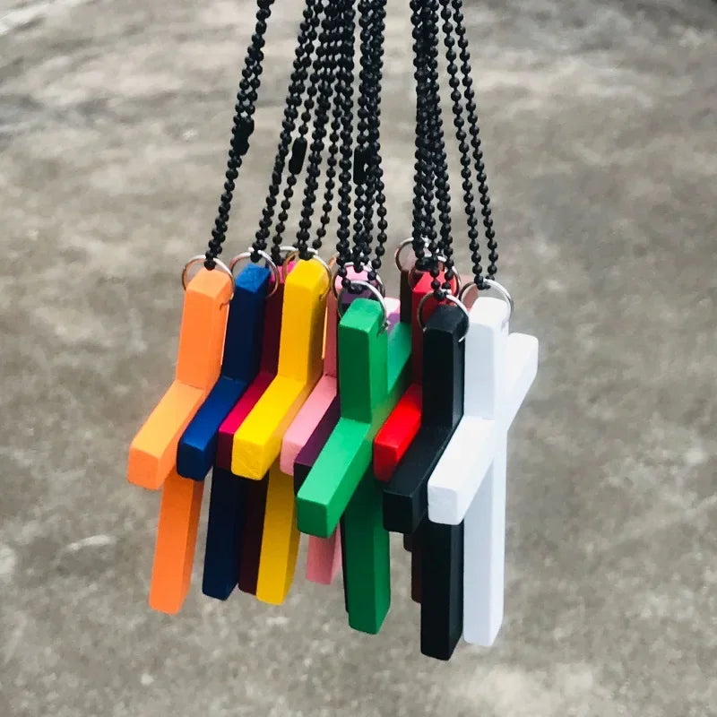 Fashion Punk Gothic Wood Cross Pendants Necklace for Women Black White Red Cross Choker Y2k Hip Hop Necklace Sweater Chain Gifts