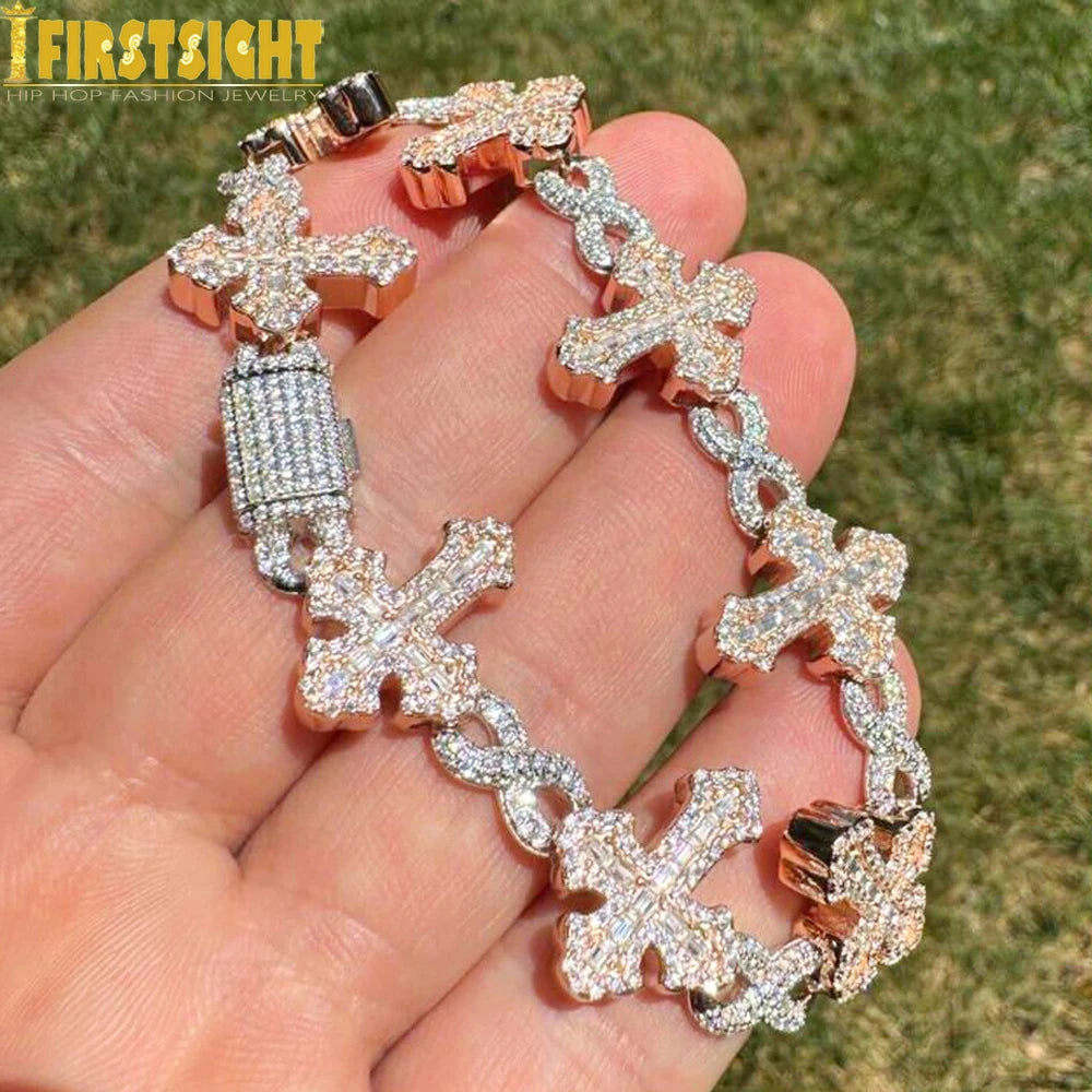 New Iced Out Cross Infinity Charm Bracelet
