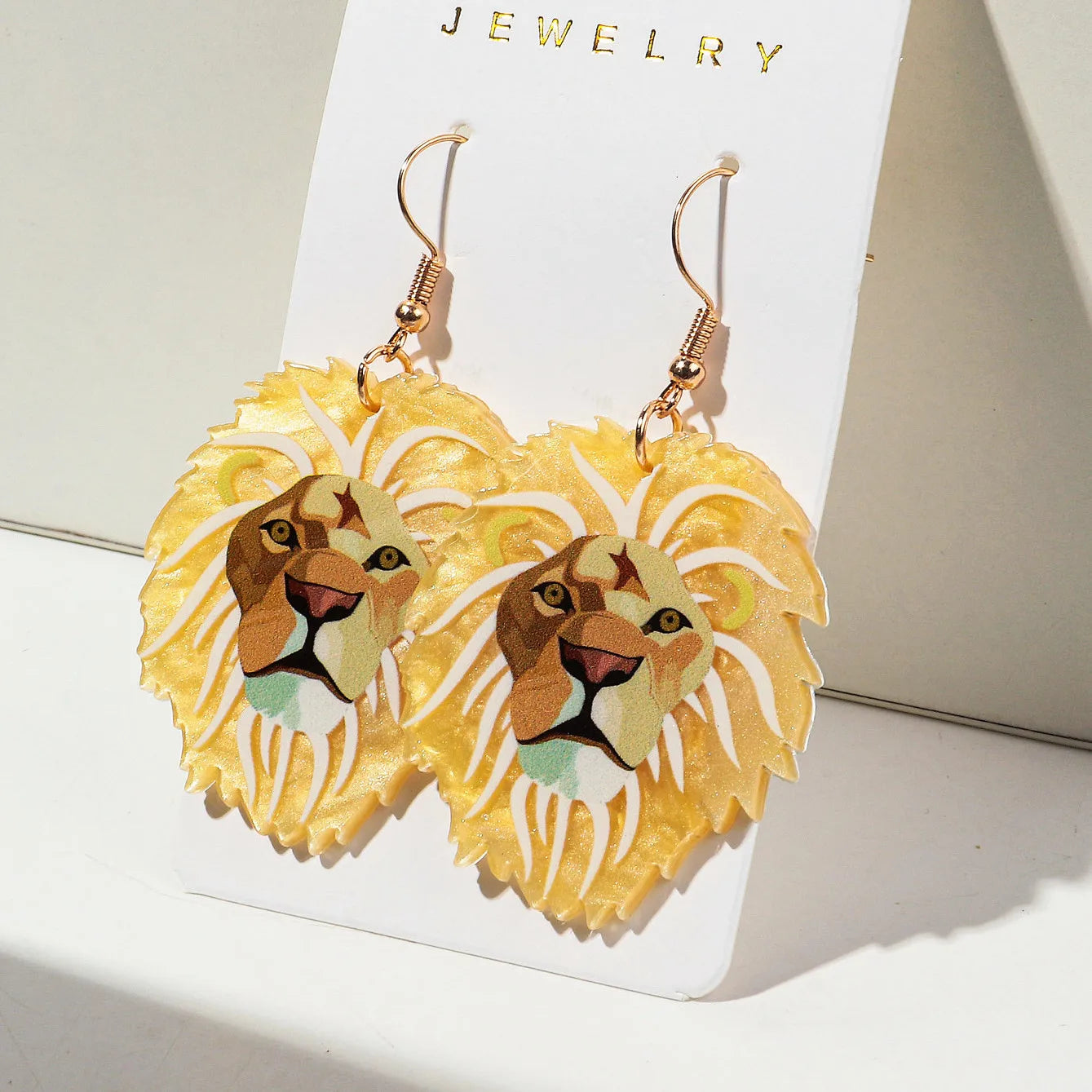 Lion Acrylic Print Drop Earrings