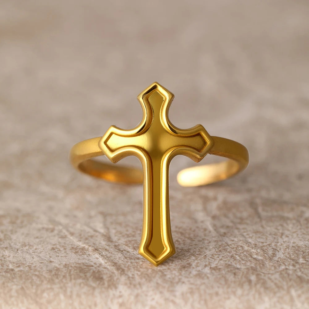 Golden Cross Stainless Steel Ring