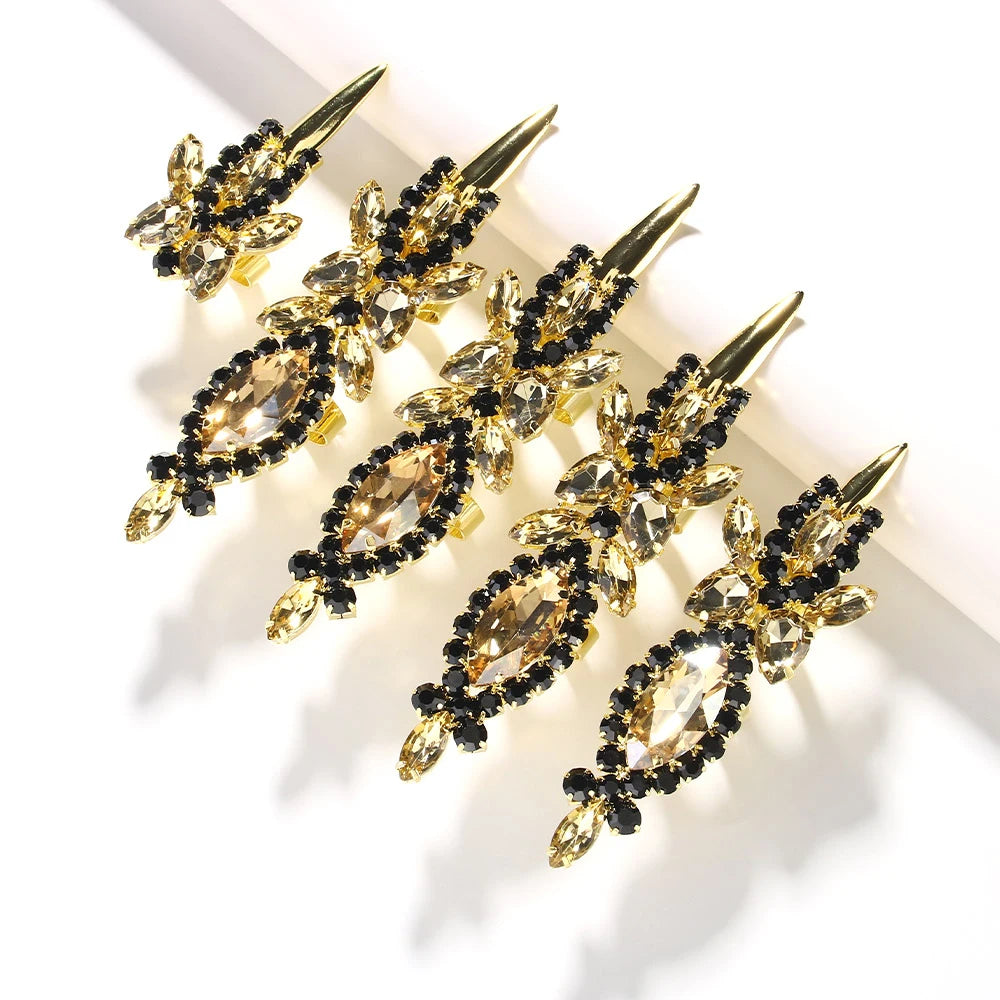 Black Exaggerate Large Crystal Rhinestone Rings Sets 5 Pcs