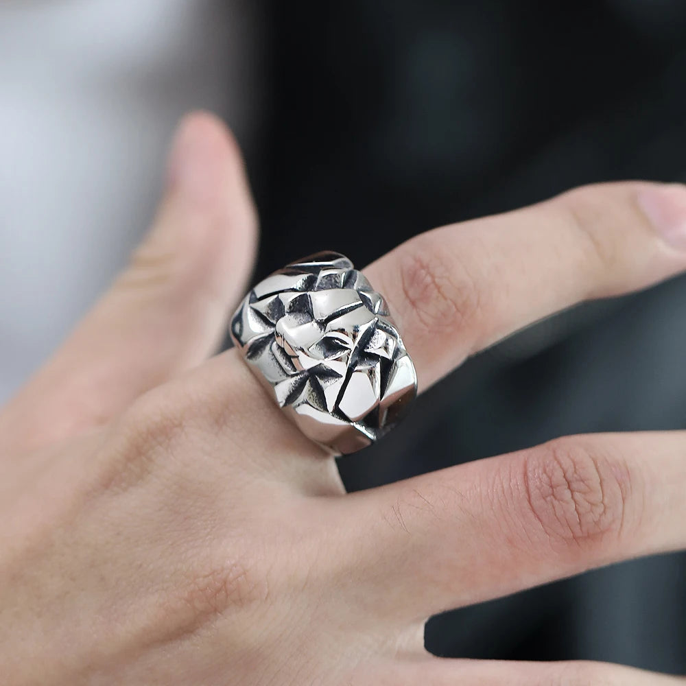 Factory Wholesale Lion Head Ring for Men Gothic Punk Stainless Steel Animal King Jewelry Masculine Wholesale Accessories