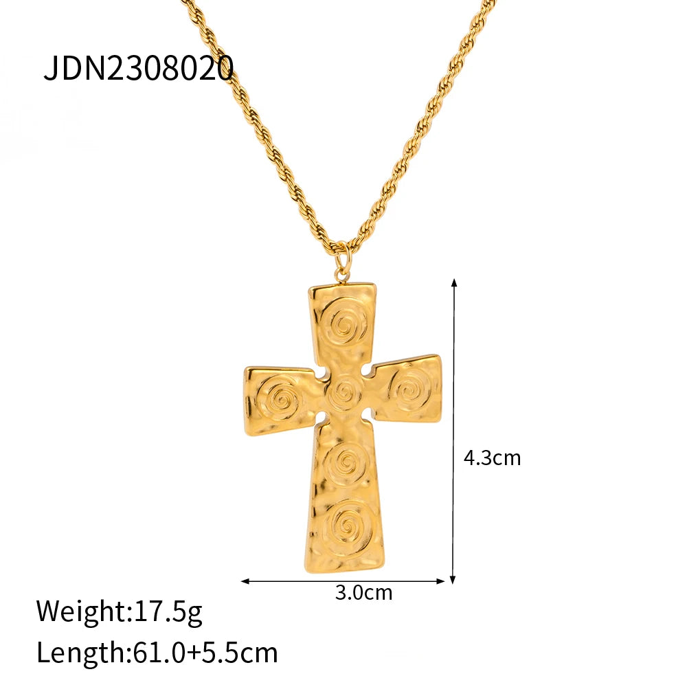 Stainless Steel 18K Gold Plated Trendy Cross NECKLACES AND EARRINGS