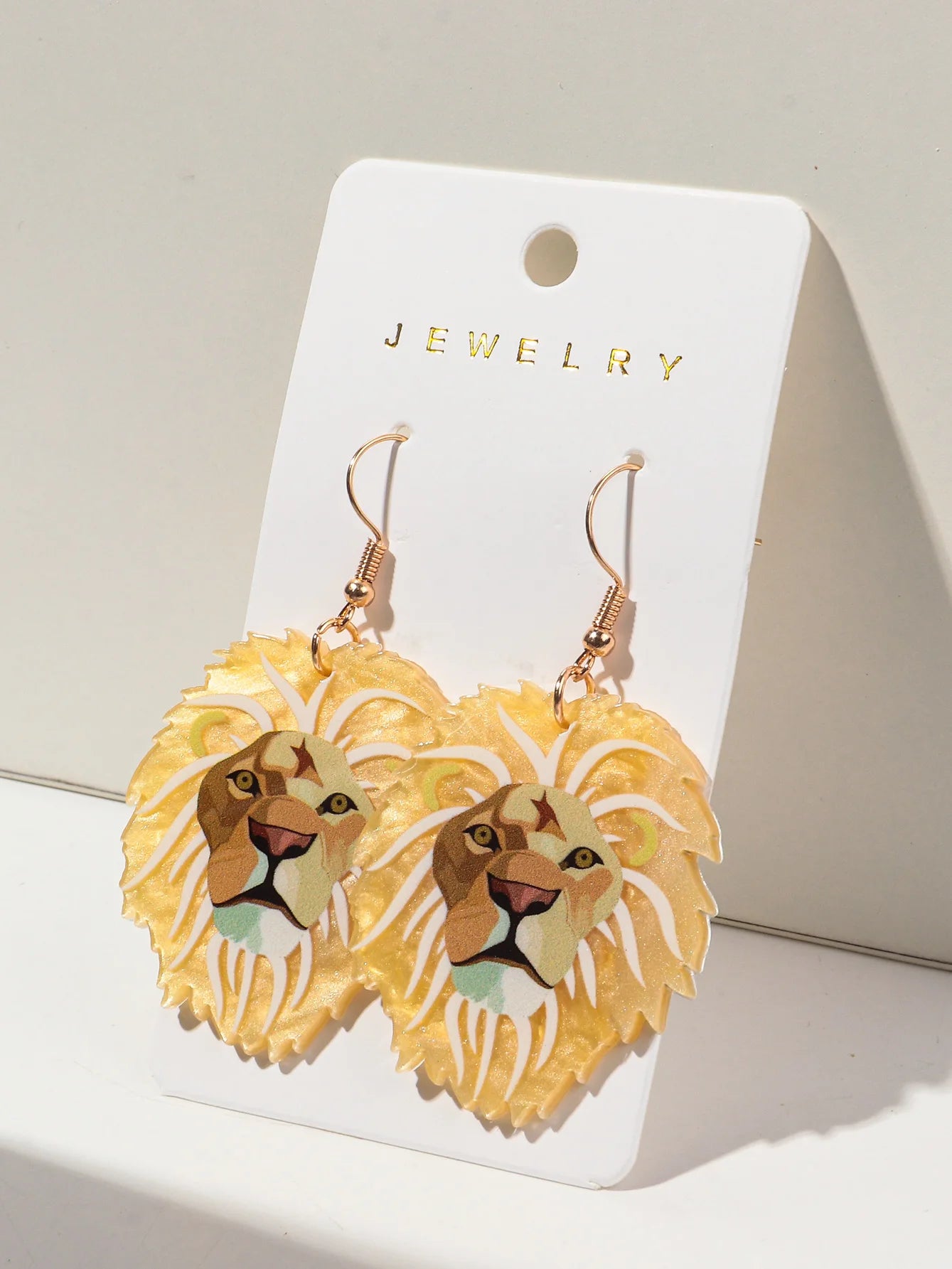 Lion Acrylic Print Drop Earrings