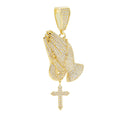 Iced Out Bling Praying Hands Cross Pendants Necklaces