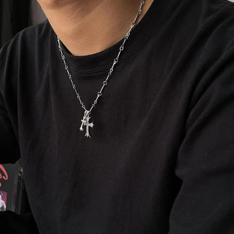Double Cross Pendant Necklace