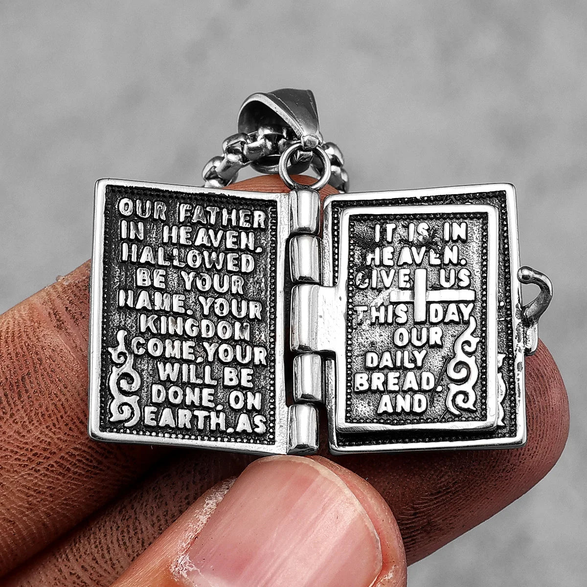 Holy Bible Can Be Opened Stainless Steel Necklace