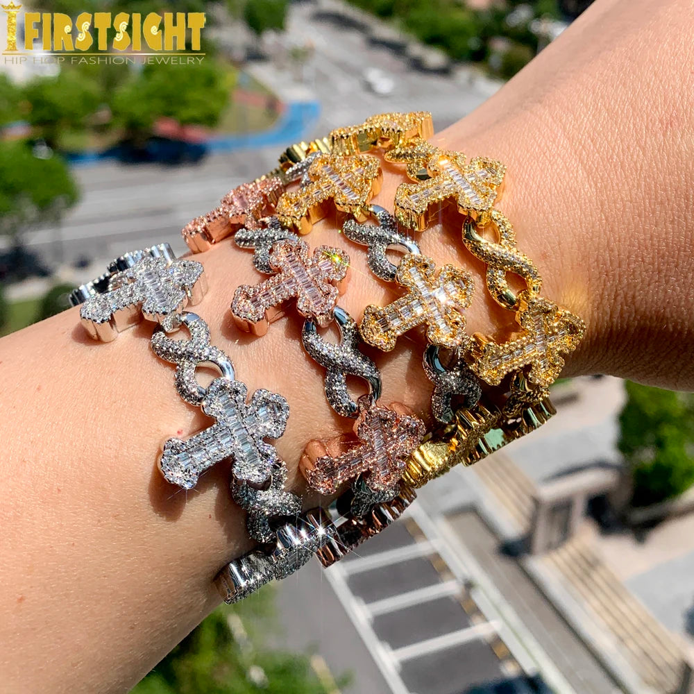 New Iced Out Cross Infinity Charm Bracelet