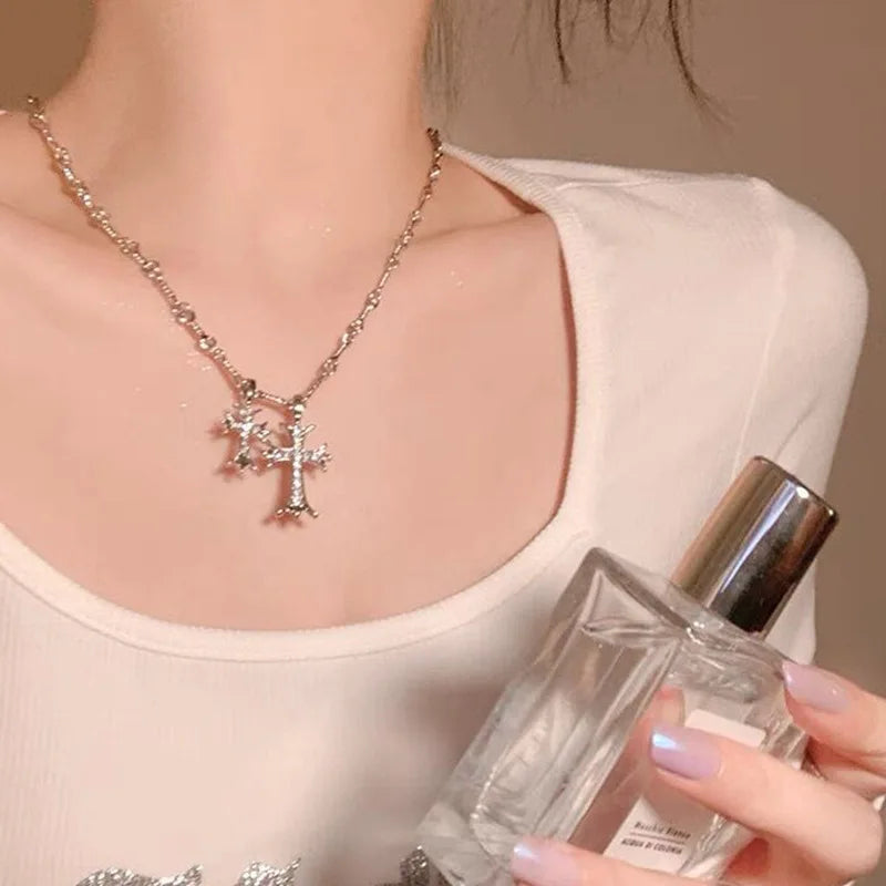 Double Cross Pendant Necklace