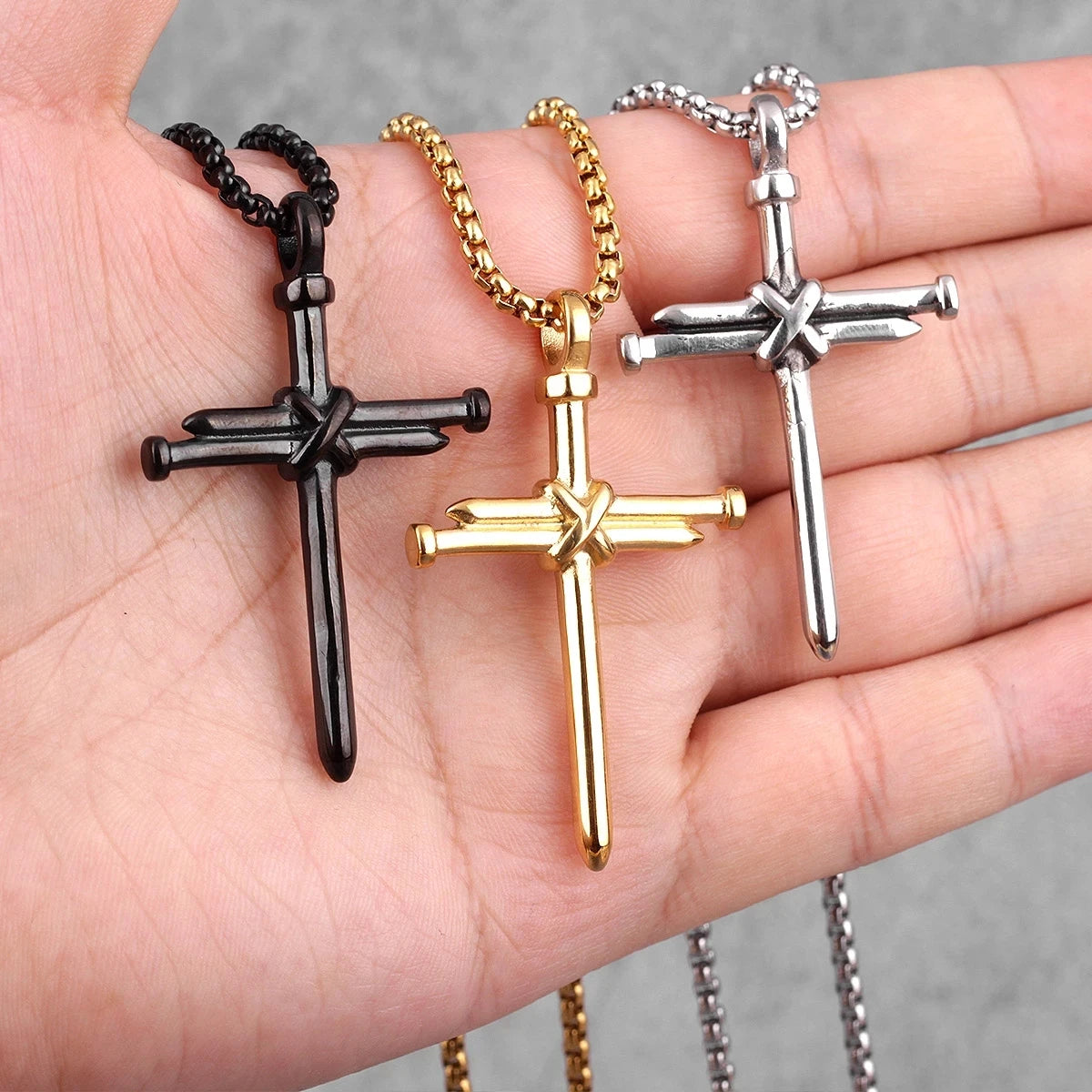 Stainless Steel Nail Cross Necklace